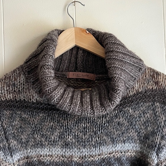 Anthropologie Elsamanda Striped Knit Boho Wool Cowl Neck Grey Brown Sweater Sz L - Picture 3 of 8